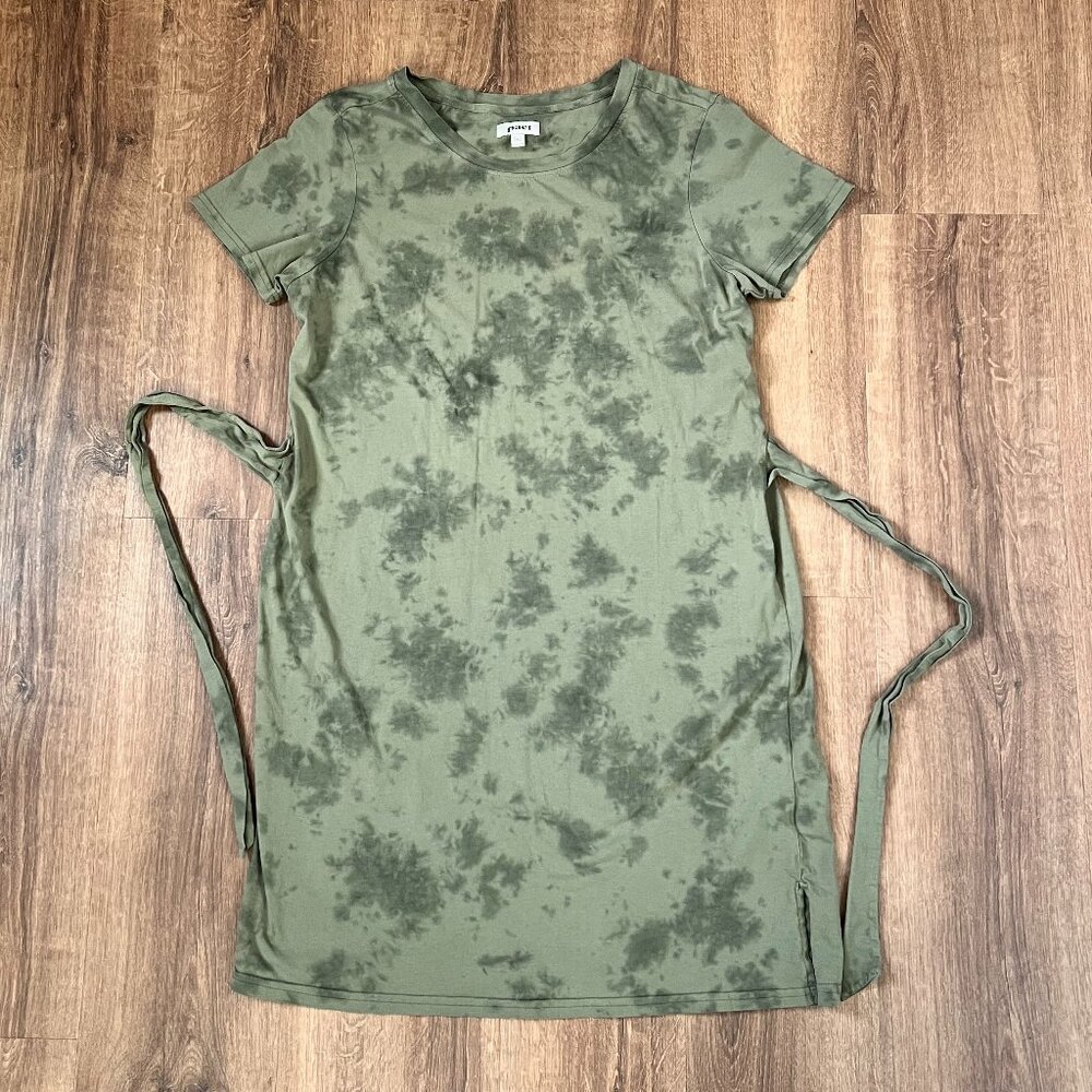 PACT Short Sleeve Tie Waist Dress Women's XL Green Tie Dye Organic Cotton